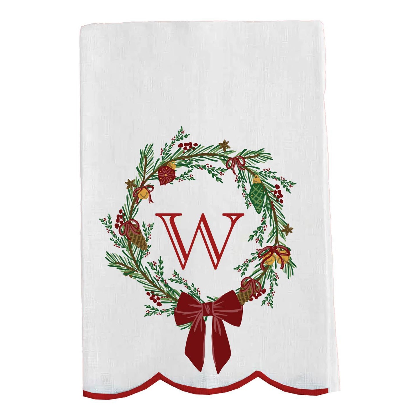 Mary Square Initial Christmas Wreath Tea Towel