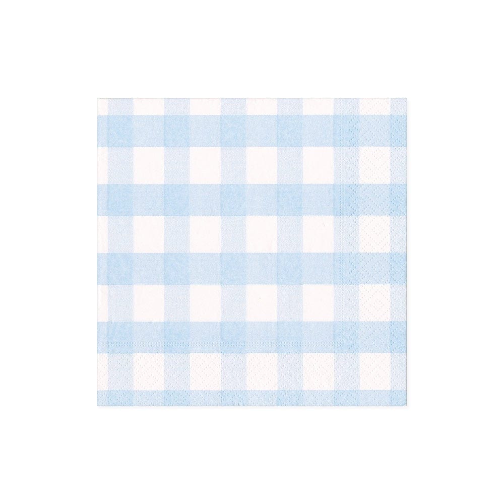 Caspari 17072C Gingham Cocktail Napkins - Light Blue