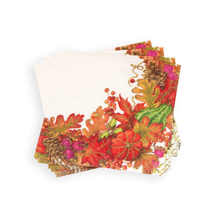 Caspari 17710 Harvest Garland White Cocktail Napkins
