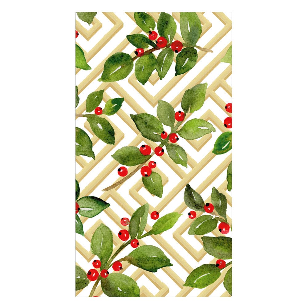 Caspari 18660 Holly and Fretwork White Napkins