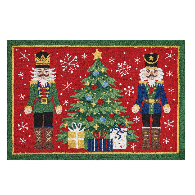Peking Handicraft 31TG859C3 Two Nutcrackers and Christmas Tree Hook Rug