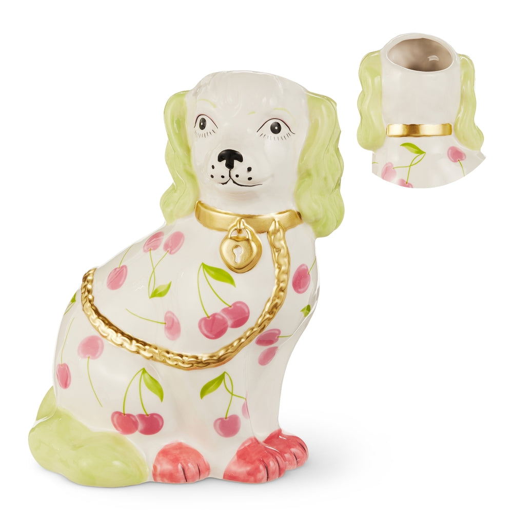 RAZ Imports 4610239 Dog Vase w/ Cherry Motif