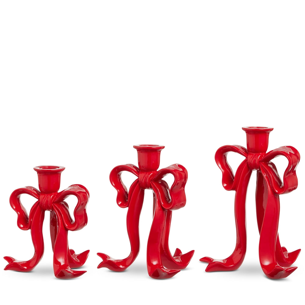 RAZ Imports 4612280 Red Bow Candlestick