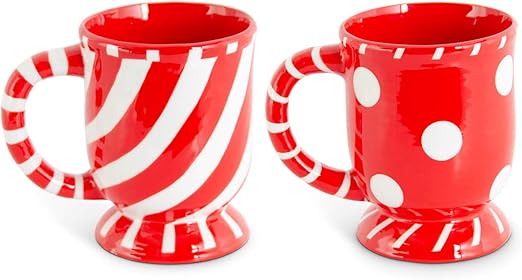 K & K Interiors 54430C Red and White Ceramic Peppermint Swirl/Polka Dot Mug