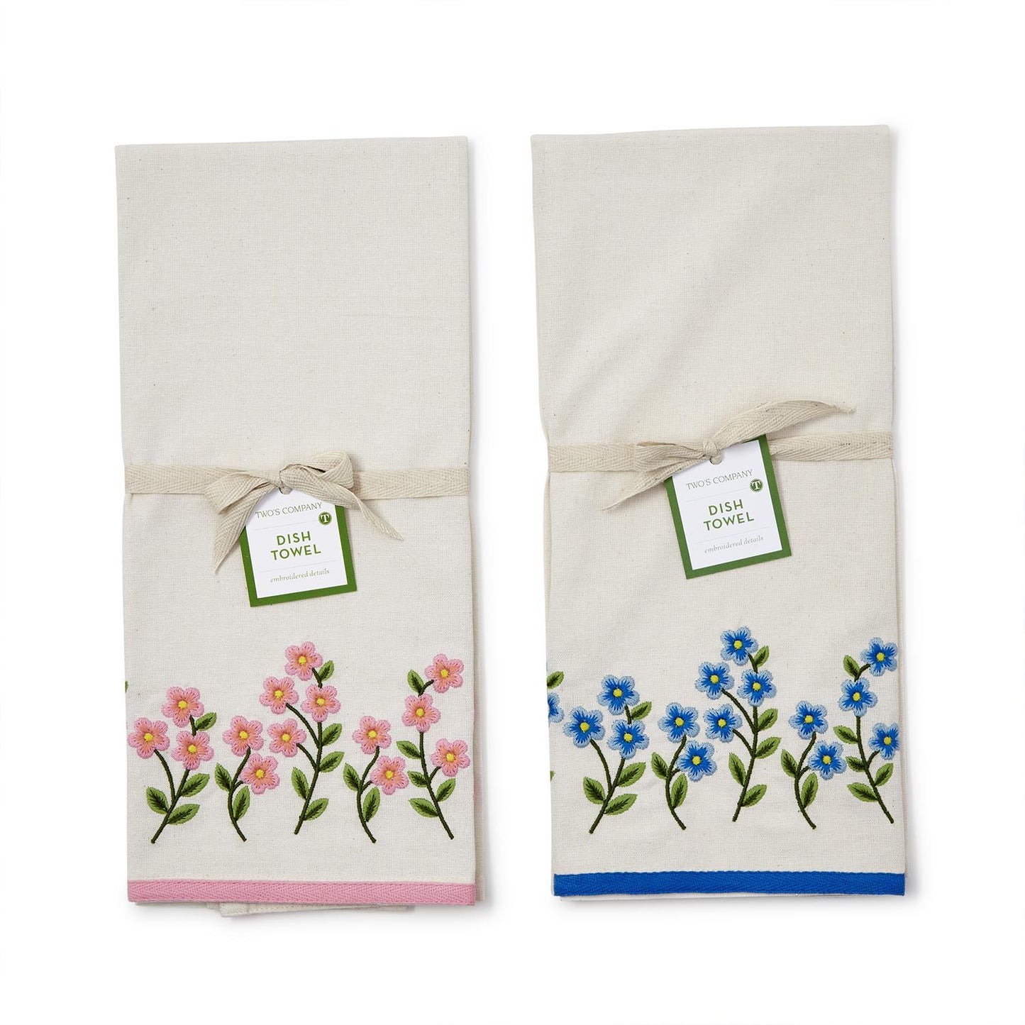 Two's Company 55024-23 Forget-Me-Not Embroidered Dish Towel