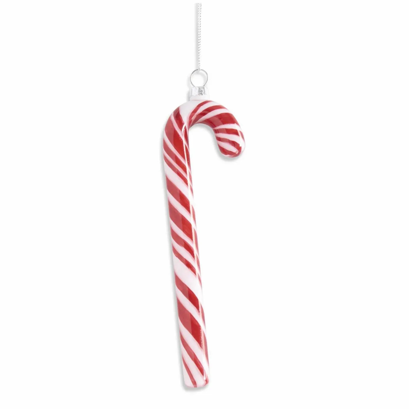K & K Interiors 55370B-RD Hand Painted Red & White Glass Candy Cane Ornament - 7.5 Inch