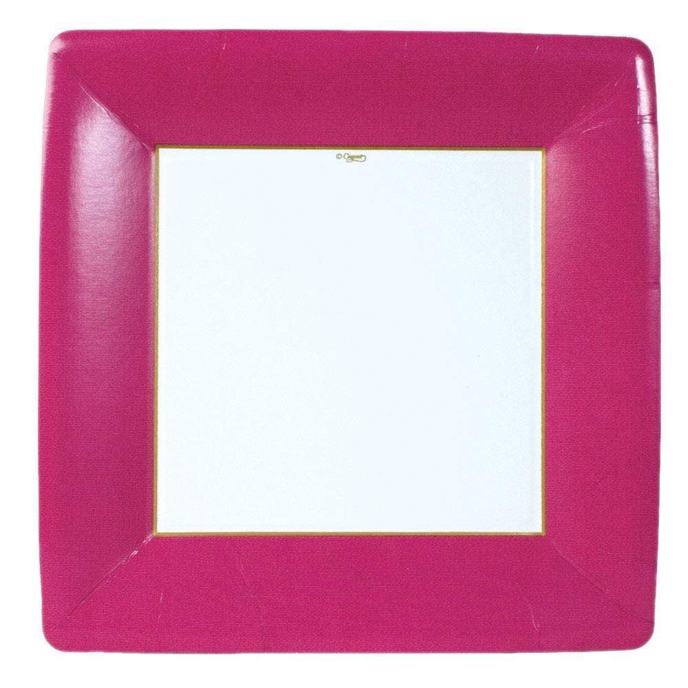 Caspari 6016 Grosgrain Border Square Paper Plates - Rose