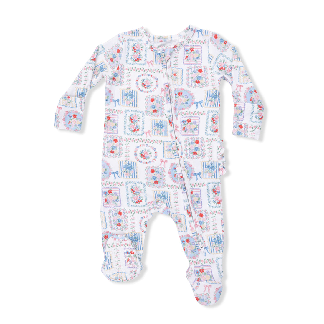 Angel Dear 653-S26-JFP Julep's Floral Patchwork 2 Way Ruffle Back Zipper Footie