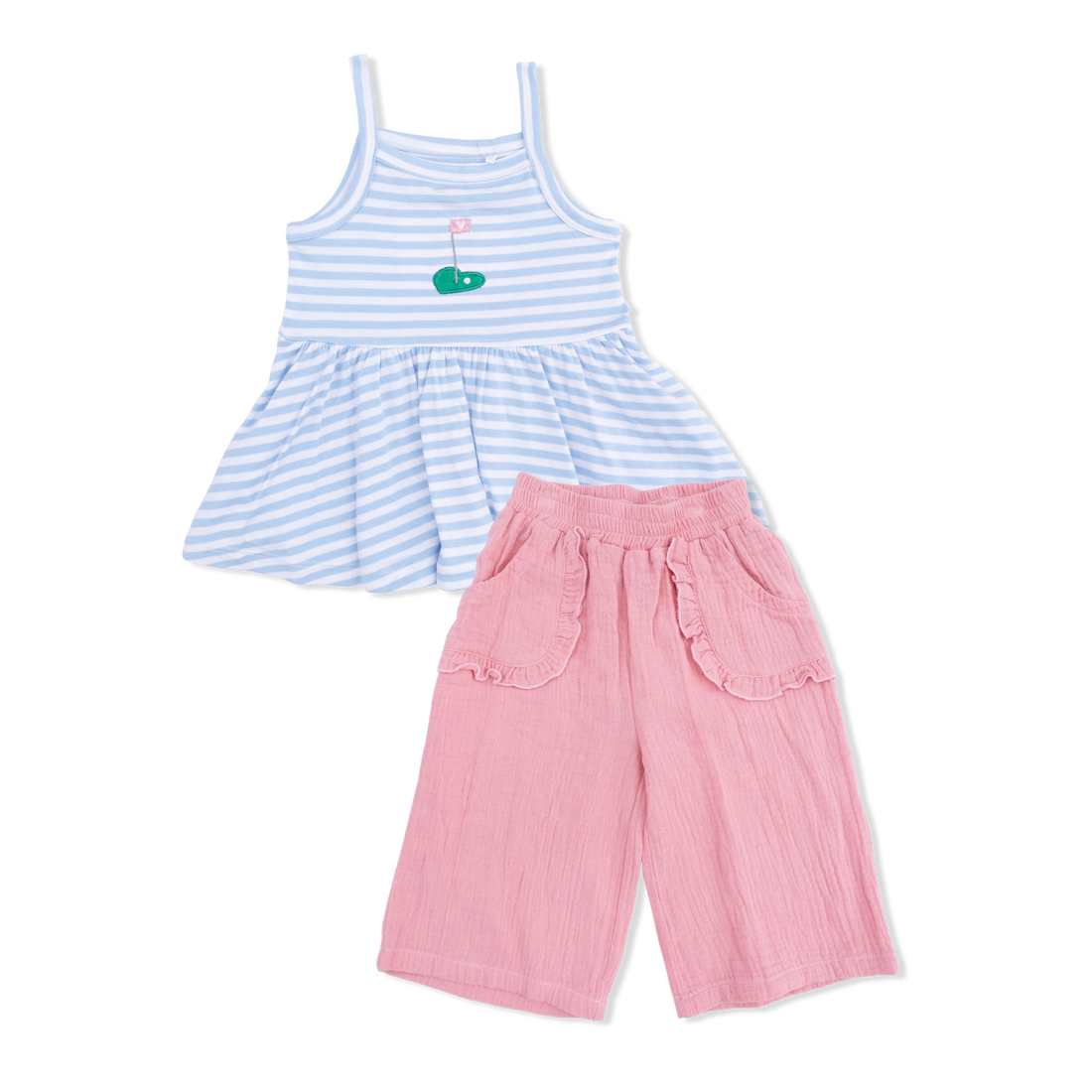 Angel Dear 724M-S26-BAS Striped Golf peplum Tank with Wide Leg Pant