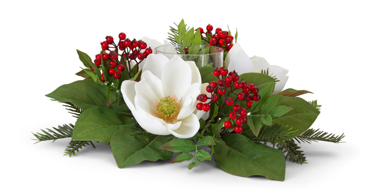 Melrose 81302 Pine and Magnolia Candleholder 17" x 7"