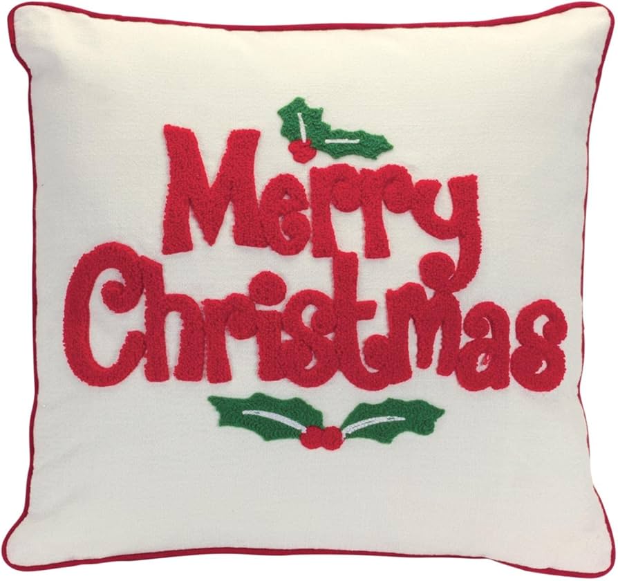 Melrose 83784 Merry Christmas and Holly Pillow - 16" Square