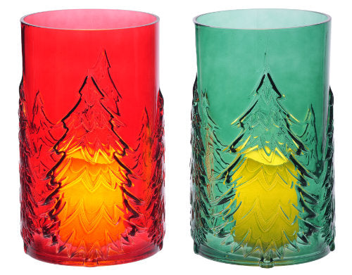 Special T Imports C25882 Large Glass Vase w/Christmas Tree - 2 Assorted Red/Green