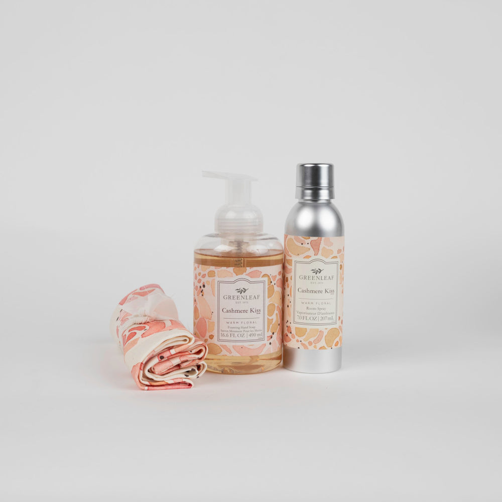 Greenleaf GLG942HOME522S Gift Set w/ Foaming Hand Soap, Room Spray & Tea Towel - Cashmere Kiss
