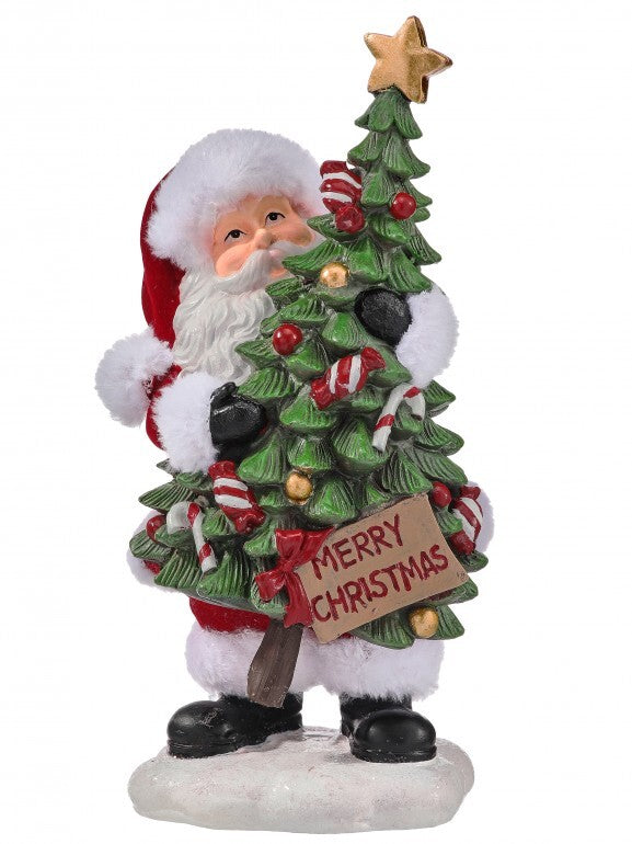 Regency International MTX77490 Resin Flock Santa W/Tree and Sign - 10"