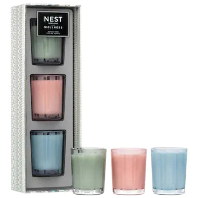Nest NEST174EDH Votive Trio - Wild Mint & Eucalyptus, Himalayan Salt & Rosewater, Driftwood & Chamomile