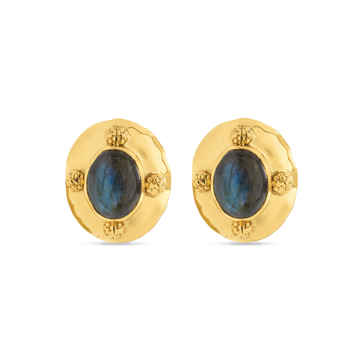 Juliska Capucine De Wulf ZEC106/710 Cleopatra Oval Stud Earrings - Gold/Blue Labradorite