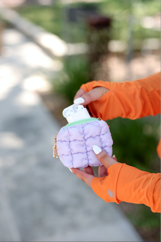 Jadelynn Brooke Earbud Puffer Case Keychain - Lilac/Lime