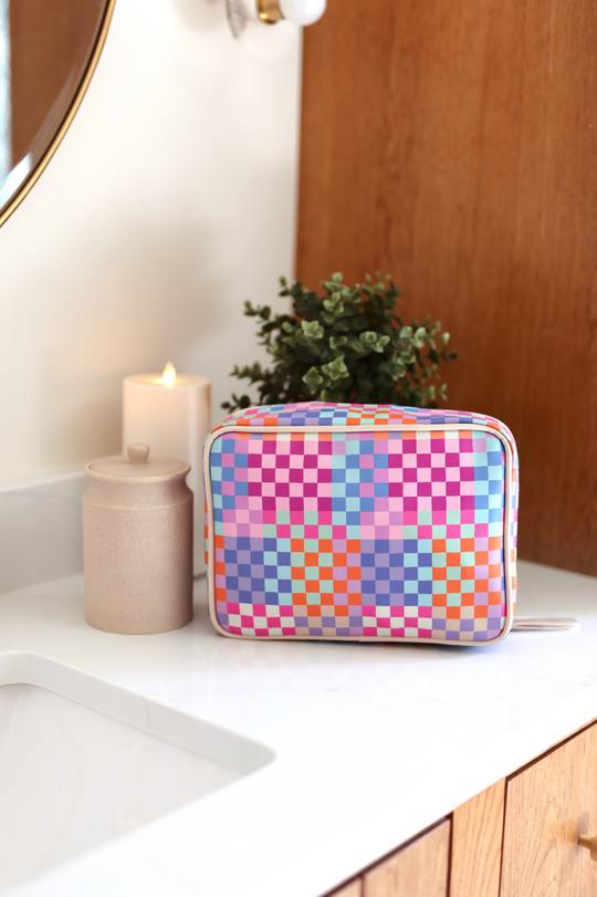 Jadelynn Brooke Oversized Cosmetic Bag - Happy Checkered