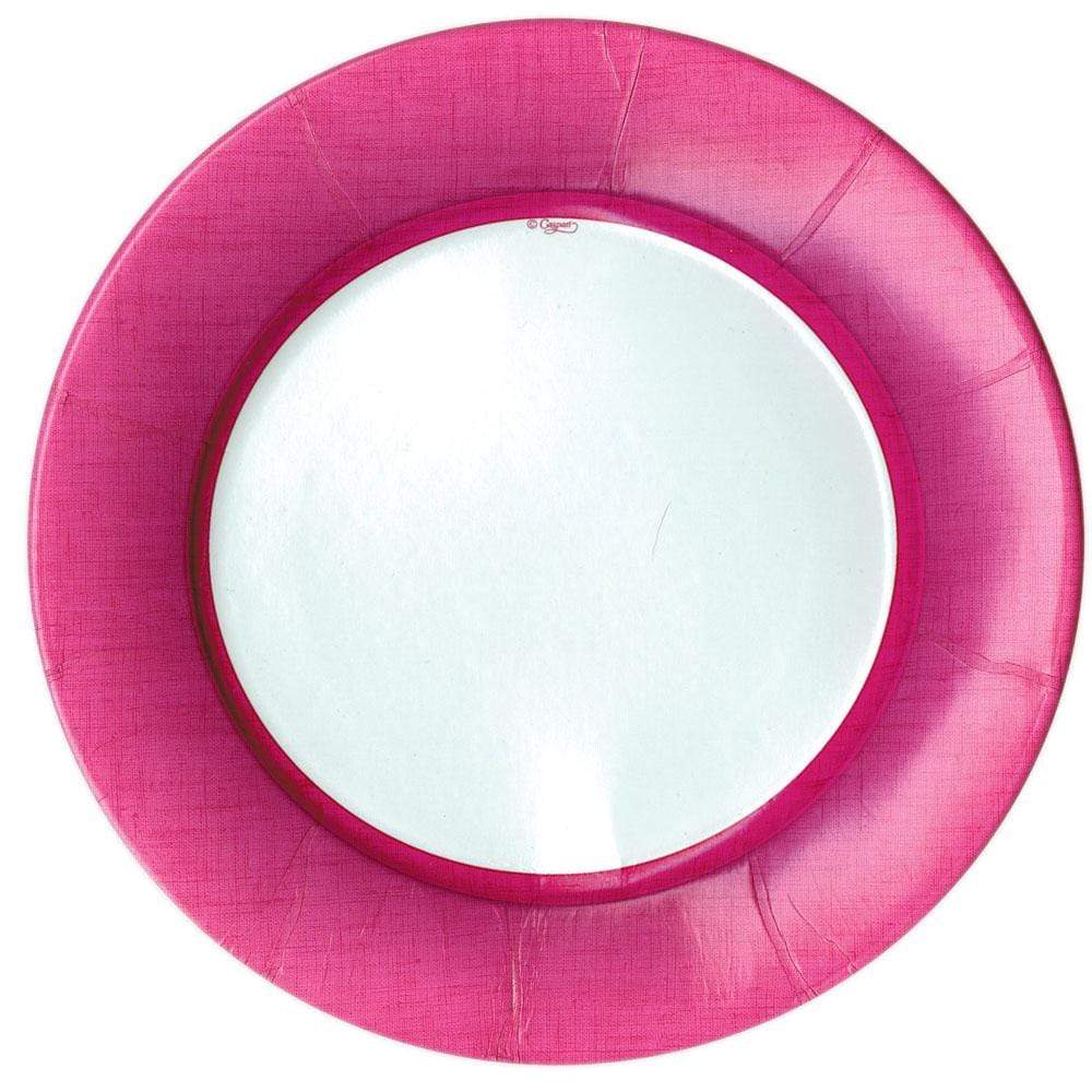 Caspari 11372DP Linen Border Paper Dinner Plates in Fuchsia - 8 Per Package