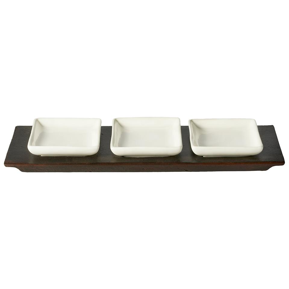 Jan Barboglio 1624 Très Servidor Wax Cast Tray W/ 3 Ceramic Trays