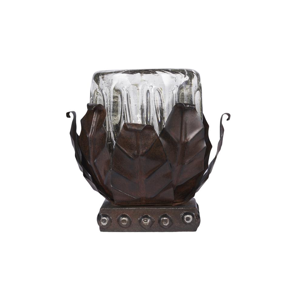 Jan Barboglio 1921 Thomasa Candle Forged Stand W/ Ribbed Mouth Blown Glass Clear Votive