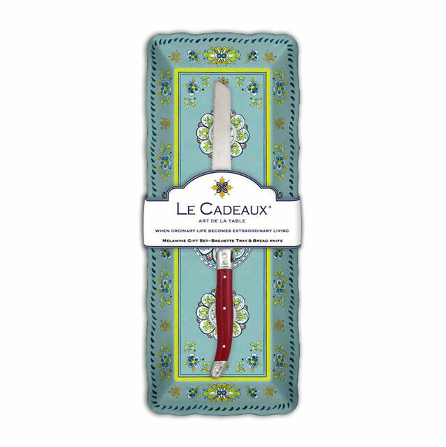 Le Cadeaux GS-BT-MADT Madrid Turquoise Baguette Tray w/ Bread Knife Gift Set