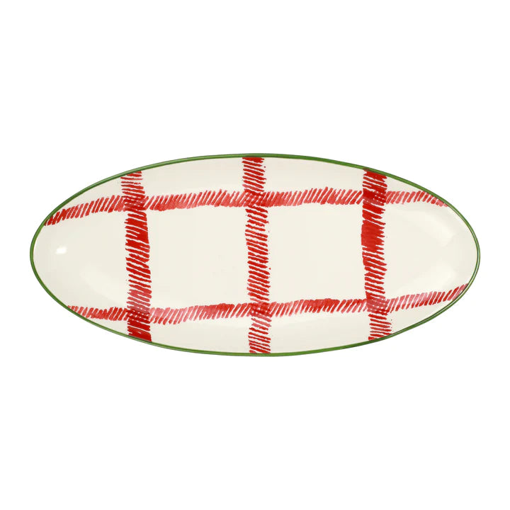 Vietri VMIL-003029 Mistletoe Plaid Narrow Oval Platter