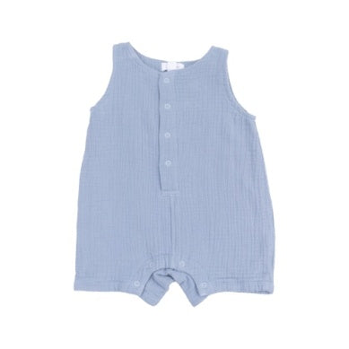 Angel Dear 1009-S25-SMDB Solid Muslin Dusty Blue Sleeveless Shortie Romper