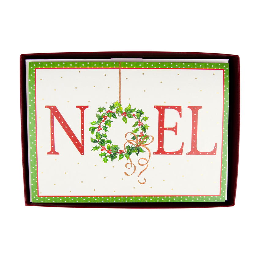 Caspari 104108 Boxed Christmas Cards - Noel Wreath