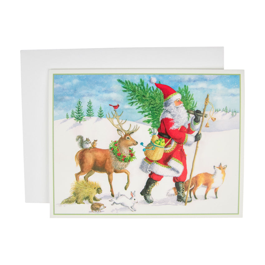 Caspari 104215 Boxed Christmas Cards - Winter Walk Santa