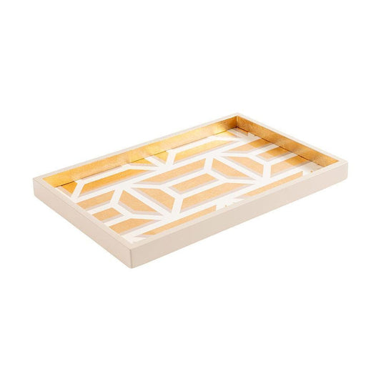 Caspari 11700LQSMREC Garden Gate Lacquer Small Rectangular Tray White/Gold