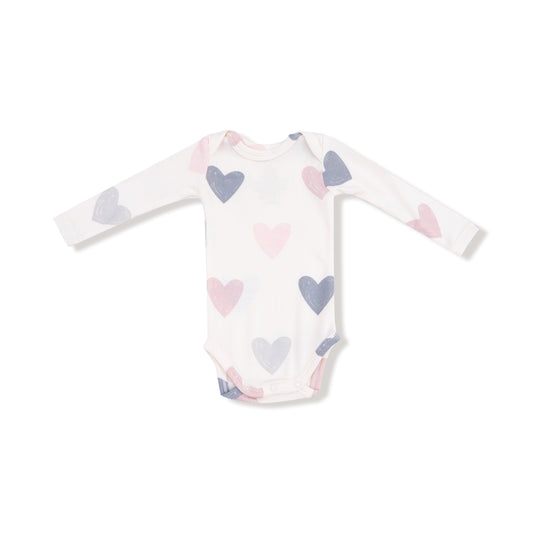 Angel Dear 147-F25-HEM Hearts Modal Rib Lap Shoulder Bodysuit