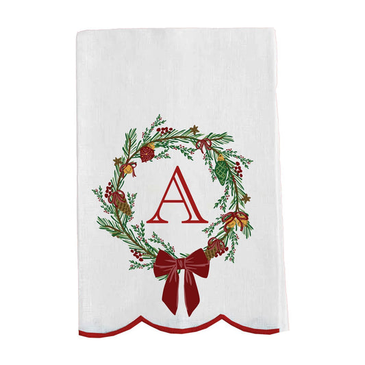 Mary Square Initial Christmas Wreath Tea Towel