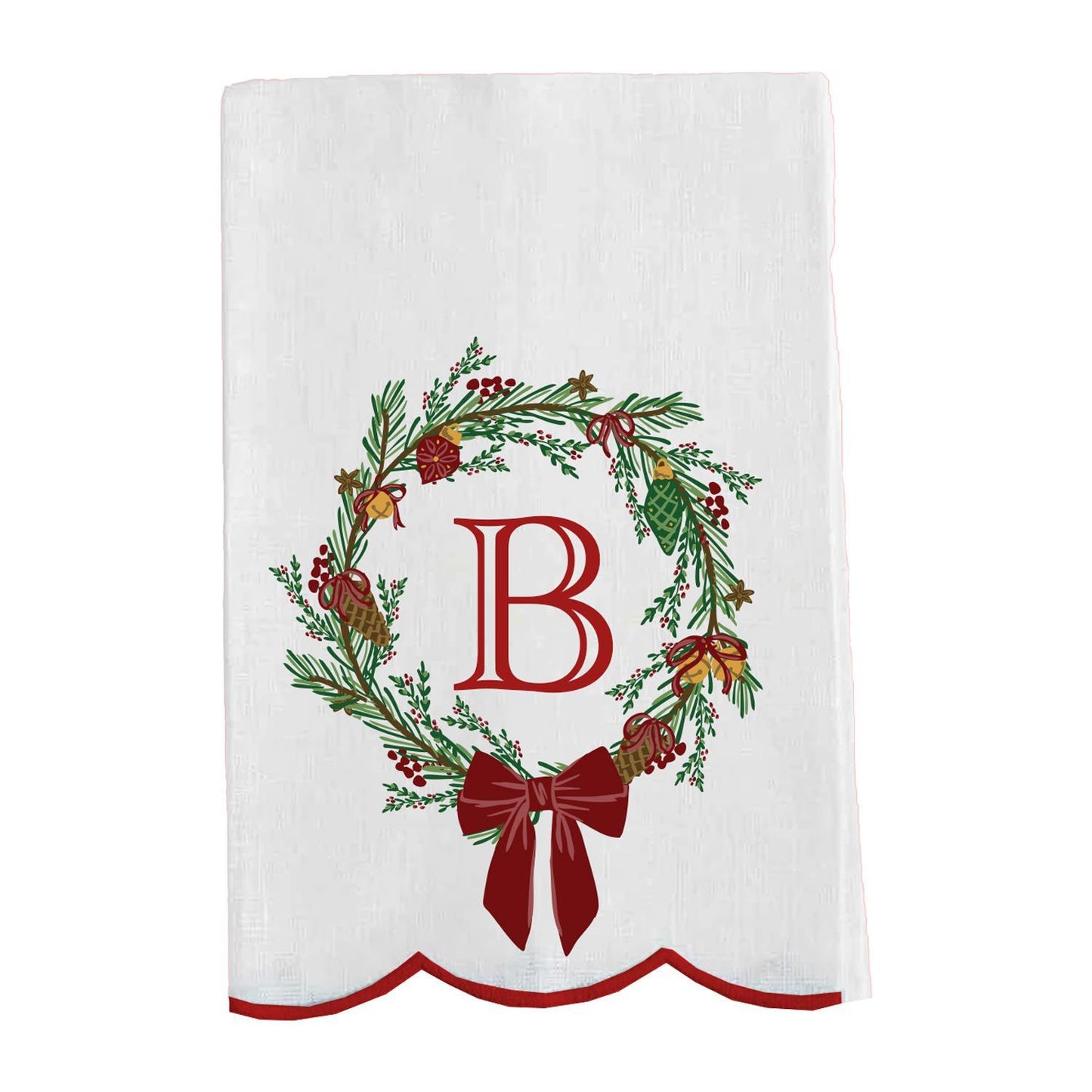 Mary Square Initial Christmas Wreath Tea Towel