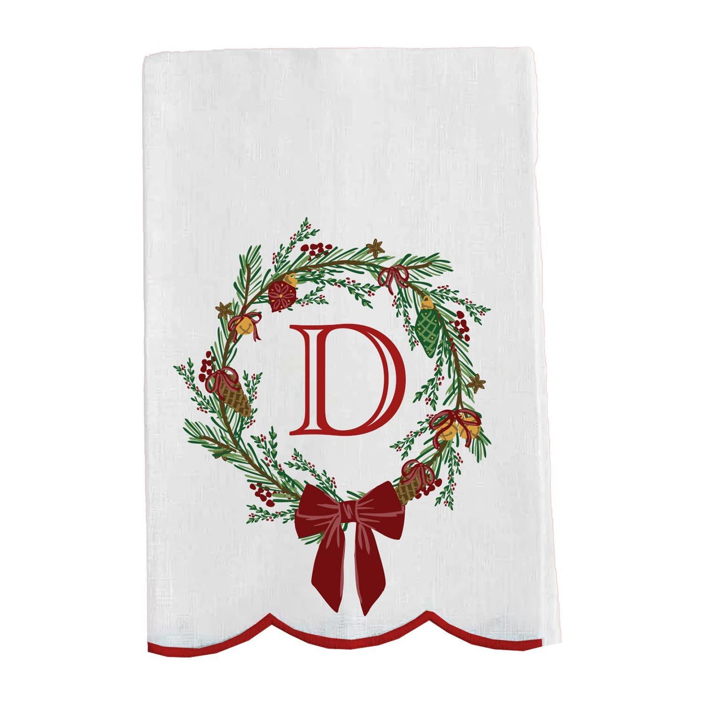 Mary Square Initial Christmas Wreath Tea Towel
