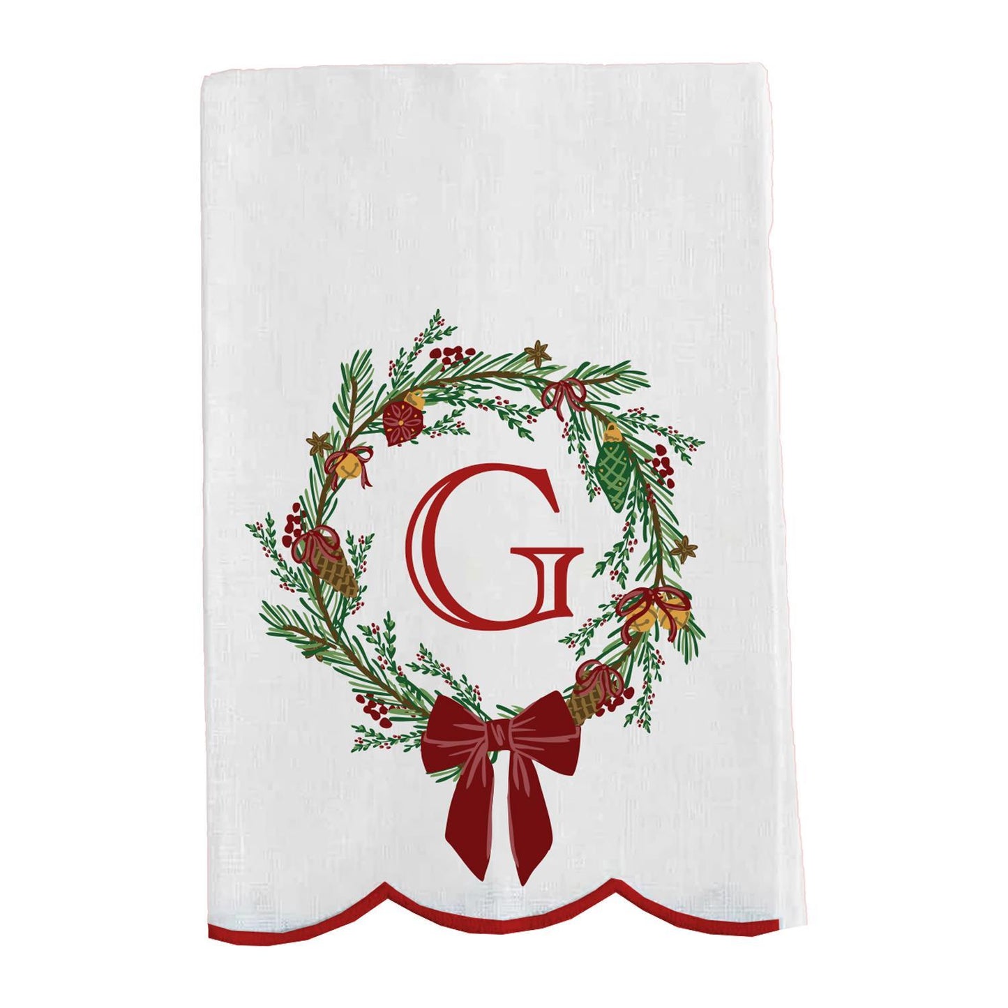 Mary Square Initial Christmas Wreath Tea Towel