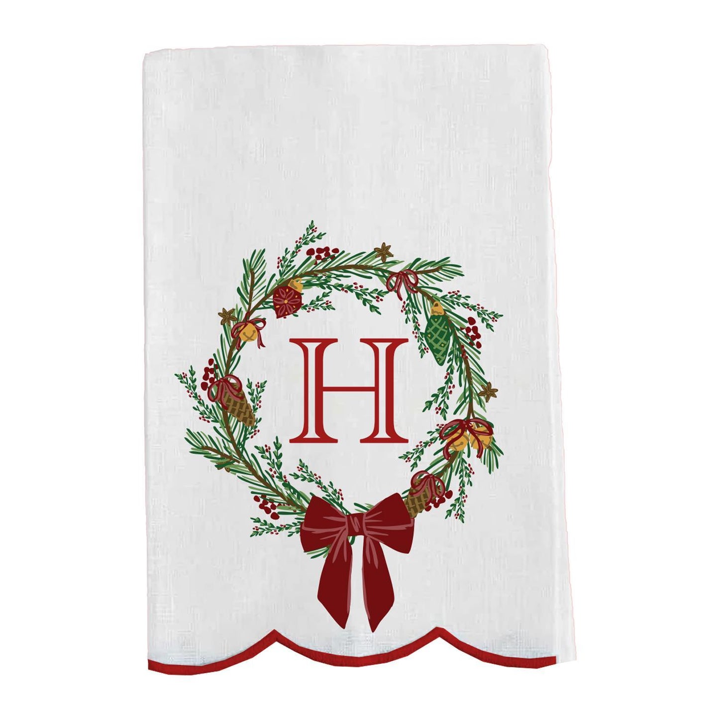 Mary Square Initial Christmas Wreath Tea Towel