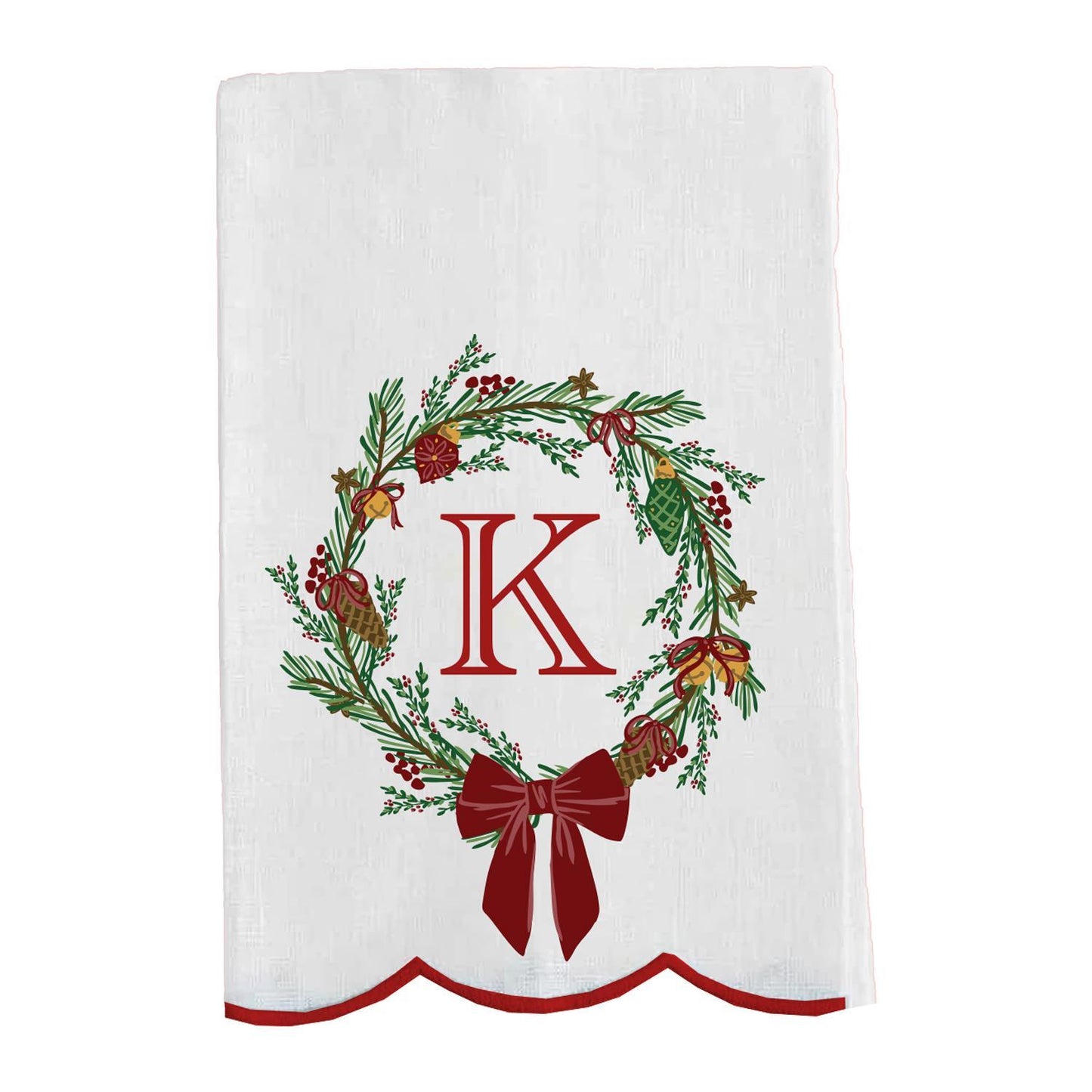 Mary Square Initial Christmas Wreath Tea Towel