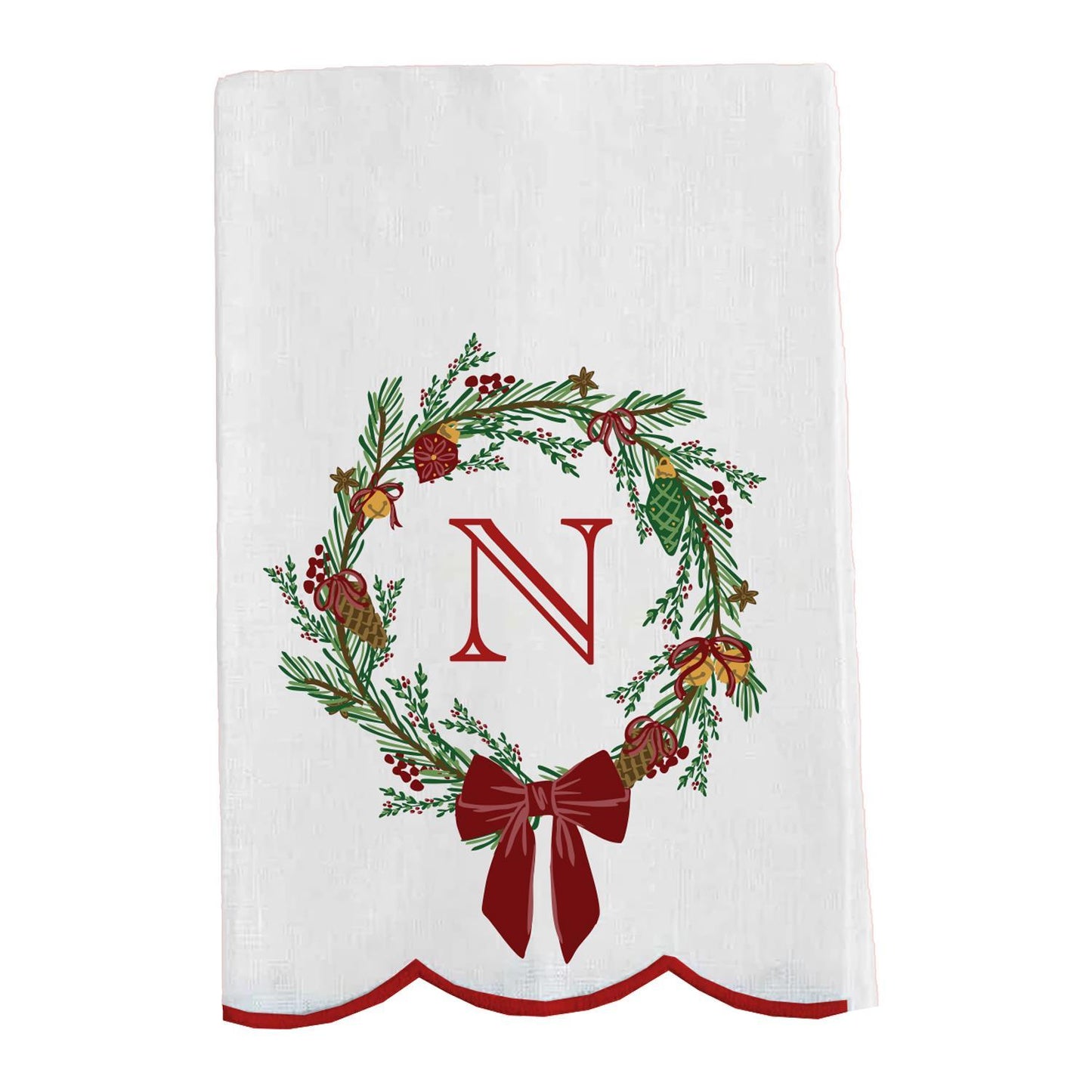 Mary Square Initial Christmas Wreath Tea Towel