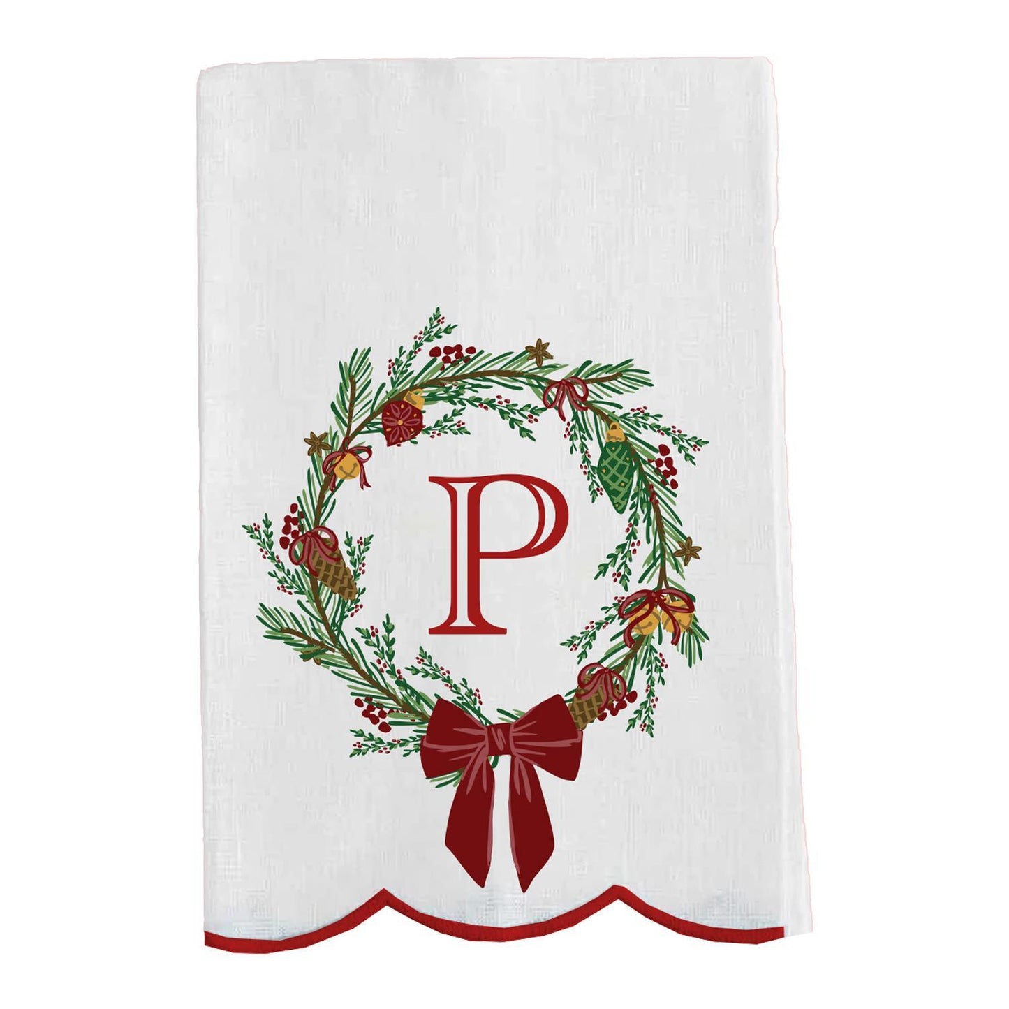 Mary Square Initial Christmas Wreath Tea Towel