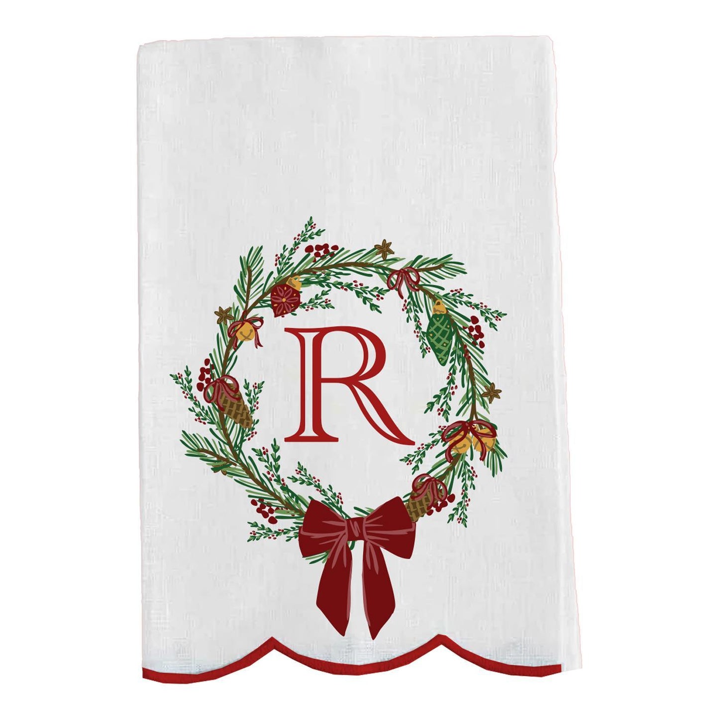Mary Square Initial Christmas Wreath Tea Towel