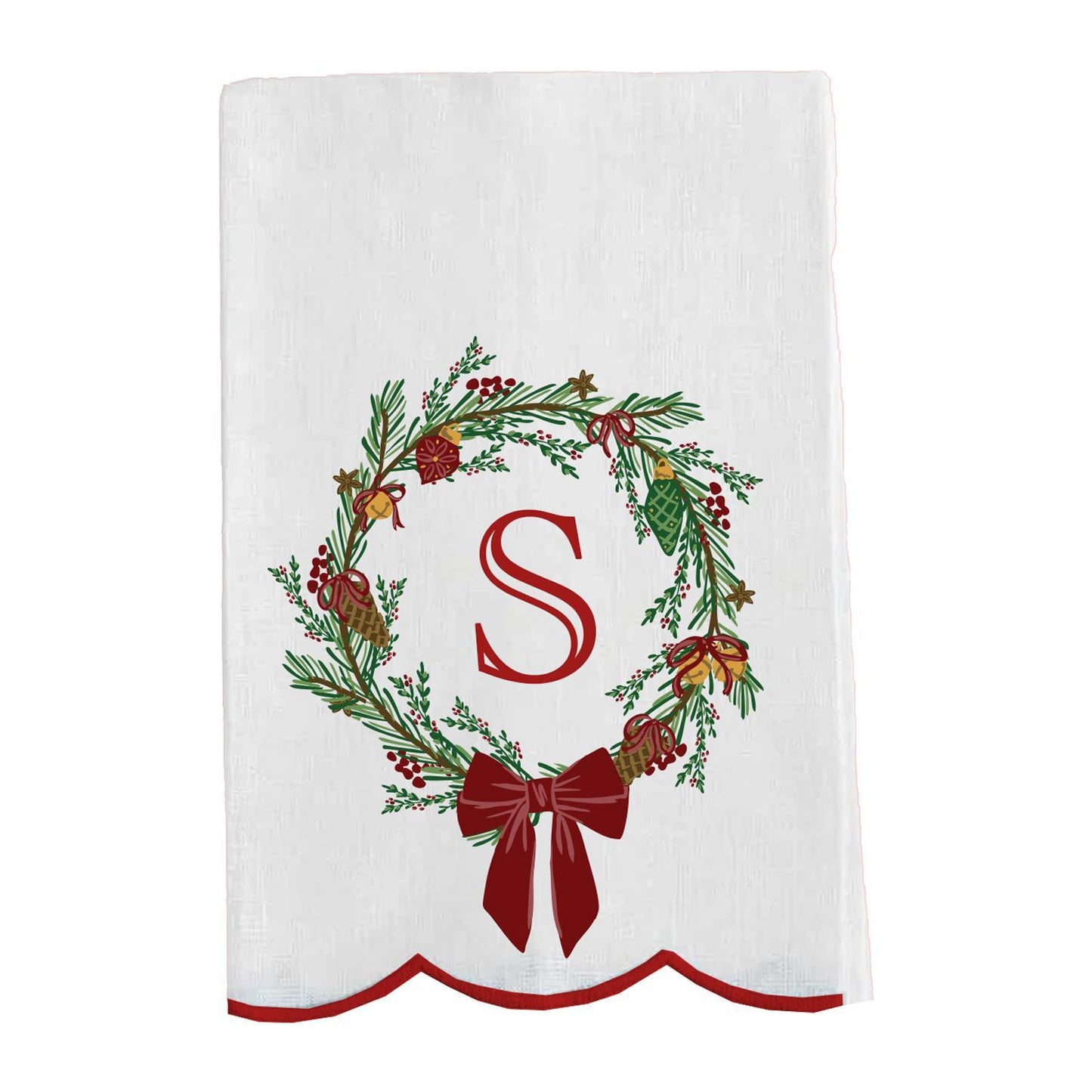 Mary Square Initial Christmas Wreath Tea Towel