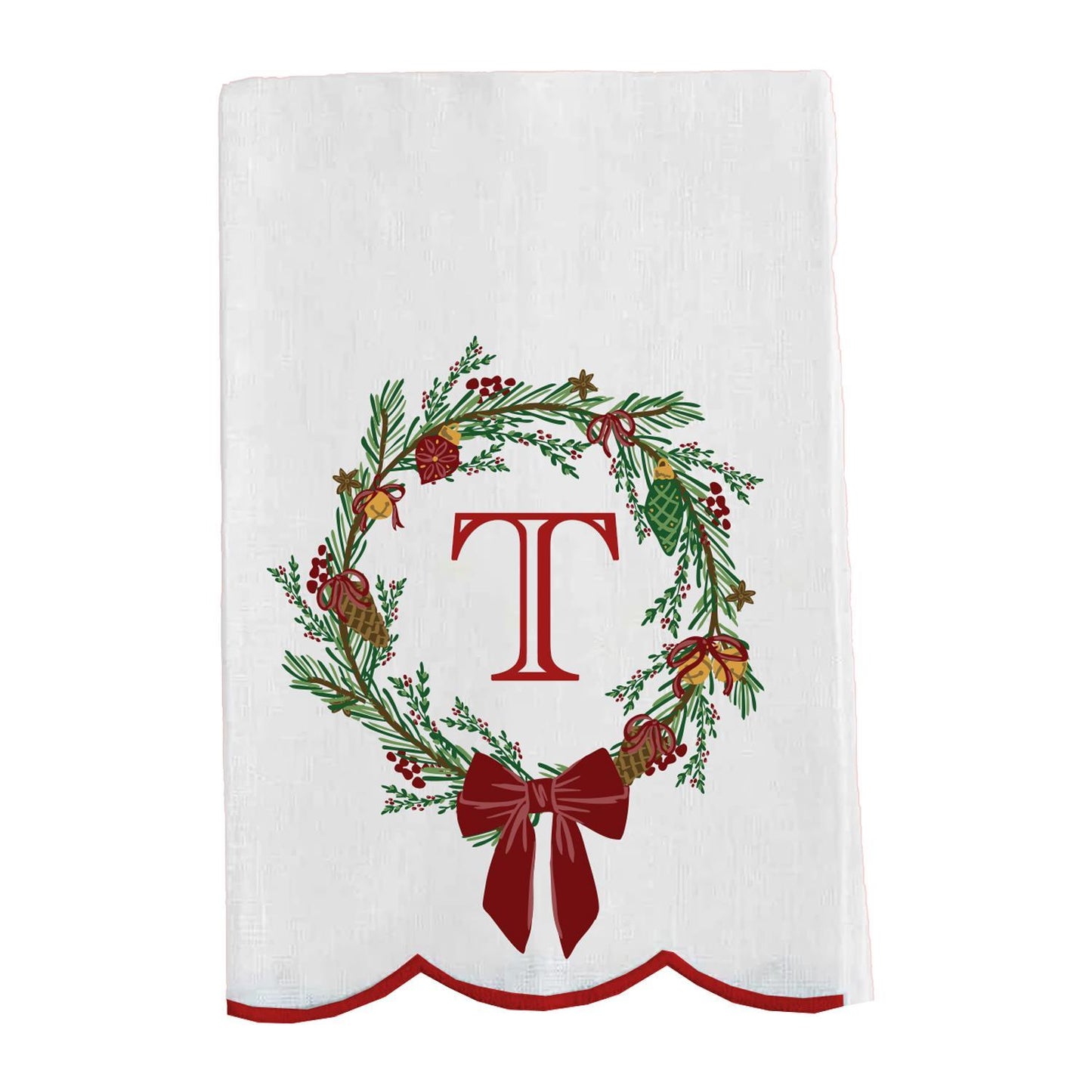 Mary Square Initial Christmas Wreath Tea Towel