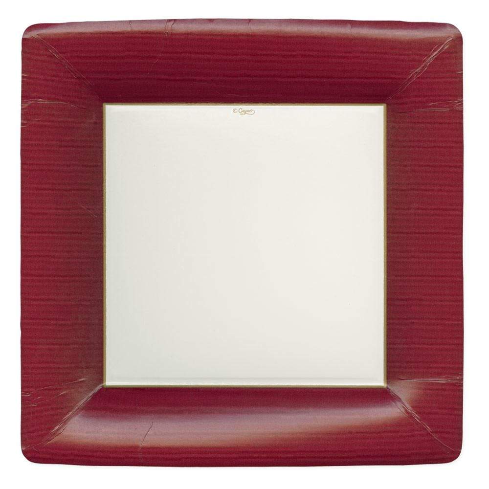 Caspari 15372 Grosgrain Border Plates - Cranberry