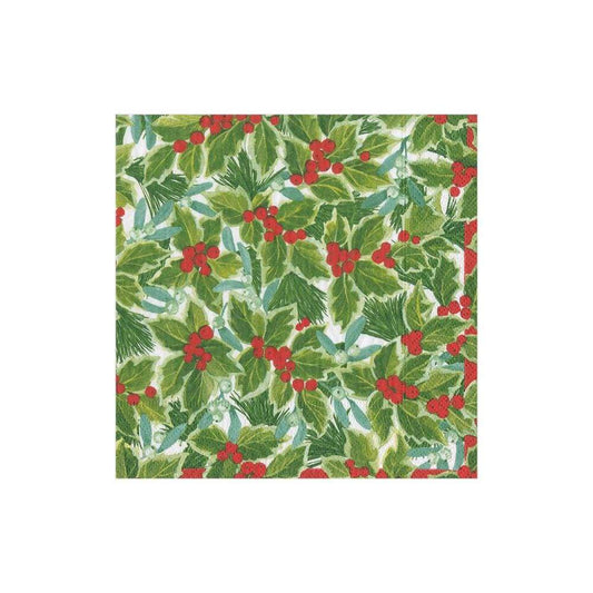 Caspari  16210C Holly and Mistletoe Cocktail Napkin