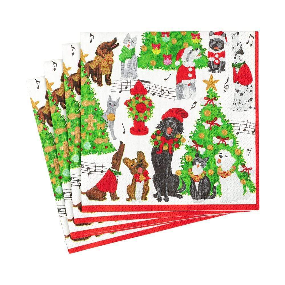 Caspari 16770C Caroling Pets Cocktail Napkins