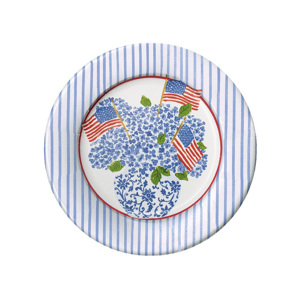 Caspari 16900 Flags and Hydrangeas paper Salad Plates