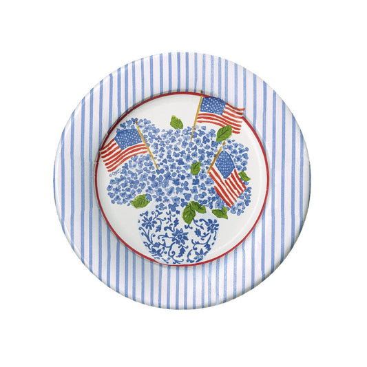 Caspari 16900 Flags and Hydrangeas paper Salad Plates