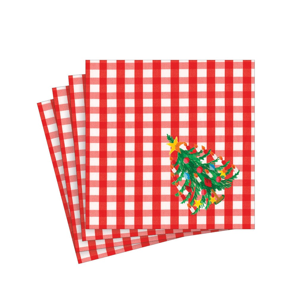 Caspari 17170C Christmas Tree Gingham Cocktail Napkins