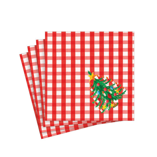 Caspari 17170C Christmas Tree Gingham Cocktail Napkins